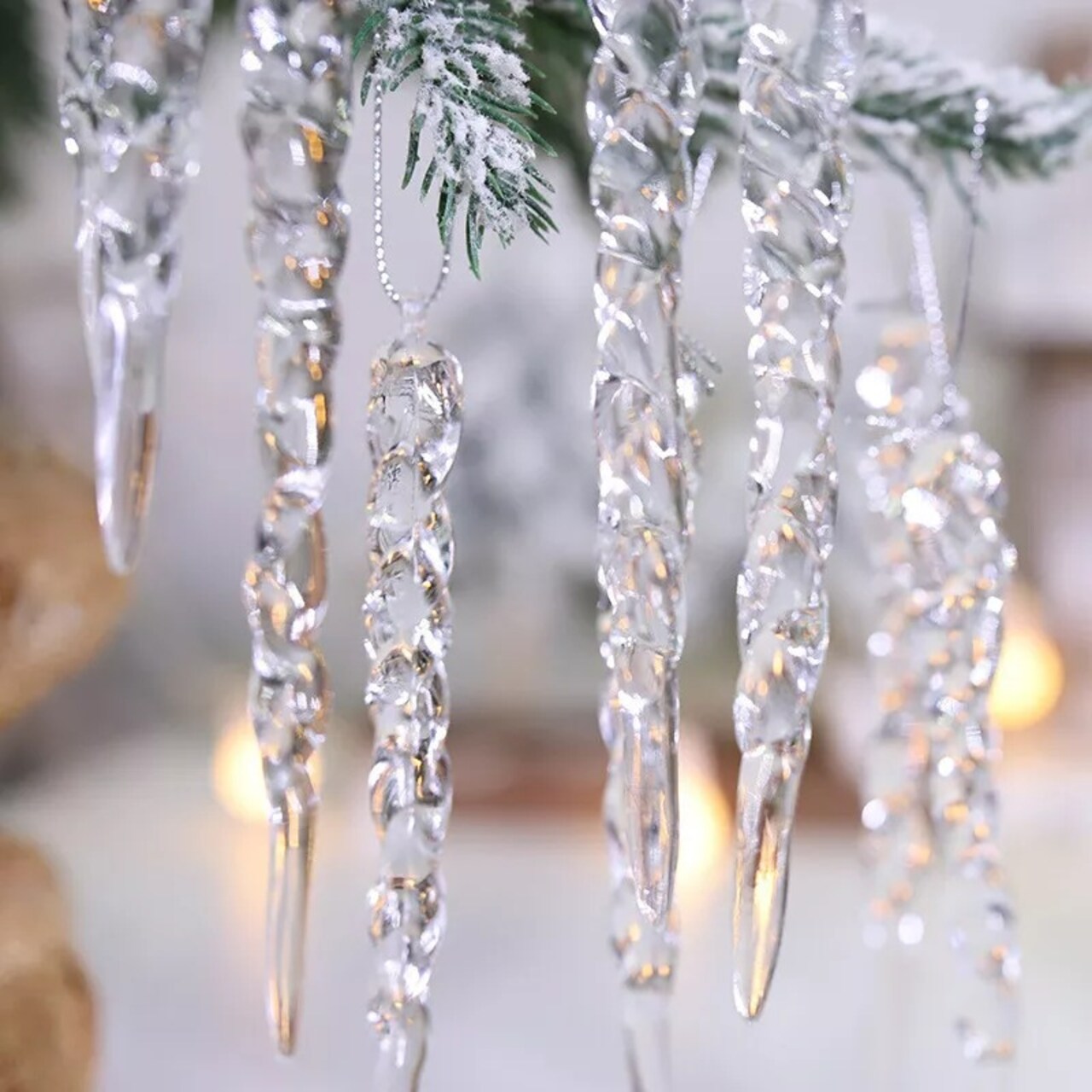 Christmas Tree Clear Icicle Ornaments Decoration Xmas Home Decor Set Of 24